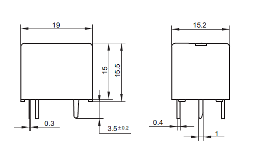 JQC-3FF-09 - SPDT 9V 5A PCB Relay Dimensions