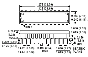 AD7845JN - PDIP24 Dimension Drawing