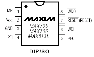 Maxim MAX705CPA Pin Layout