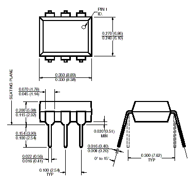 4N27 - 4N27 6 Pin Transistor Dimensional Drawing