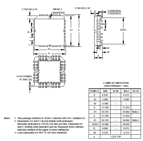 PLCC44 Dimension Drawing