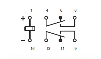 HFD2-12 - DPDT 12V 2A DIP Relay Circuit Diagram