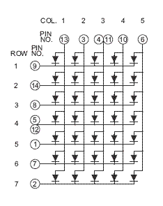 LEDM57O - Orange 5x7 LED Matrix Display Circuit Diagram