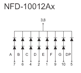 7SG10012BG - Single Green 1.0in 7-Segment Common Cathode LED Display Circuit Diagram
